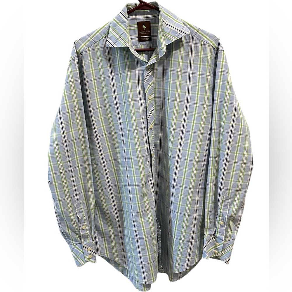 Tailorbyrd Men's Sz LG Blue/green Plaid Casual Button Down Long Sleeve Shirt